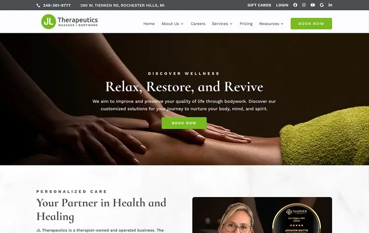 Holistic wellness practice website homepage design