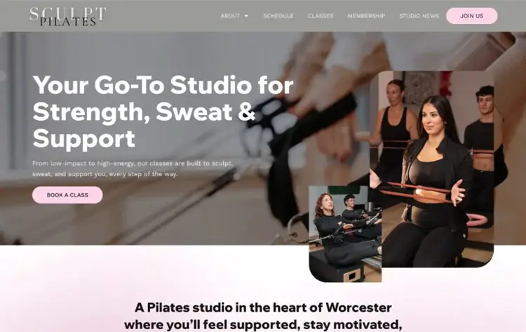 Boutique Pilates studio website homepage design