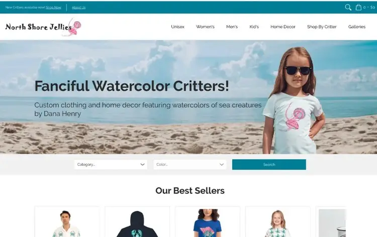 Artist apparel brand Shopify store homepage