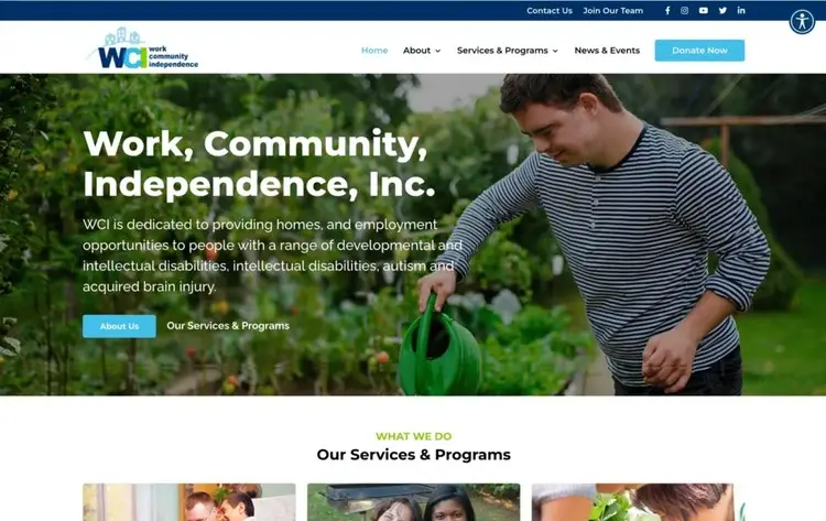 Community services non-profit website homepage design