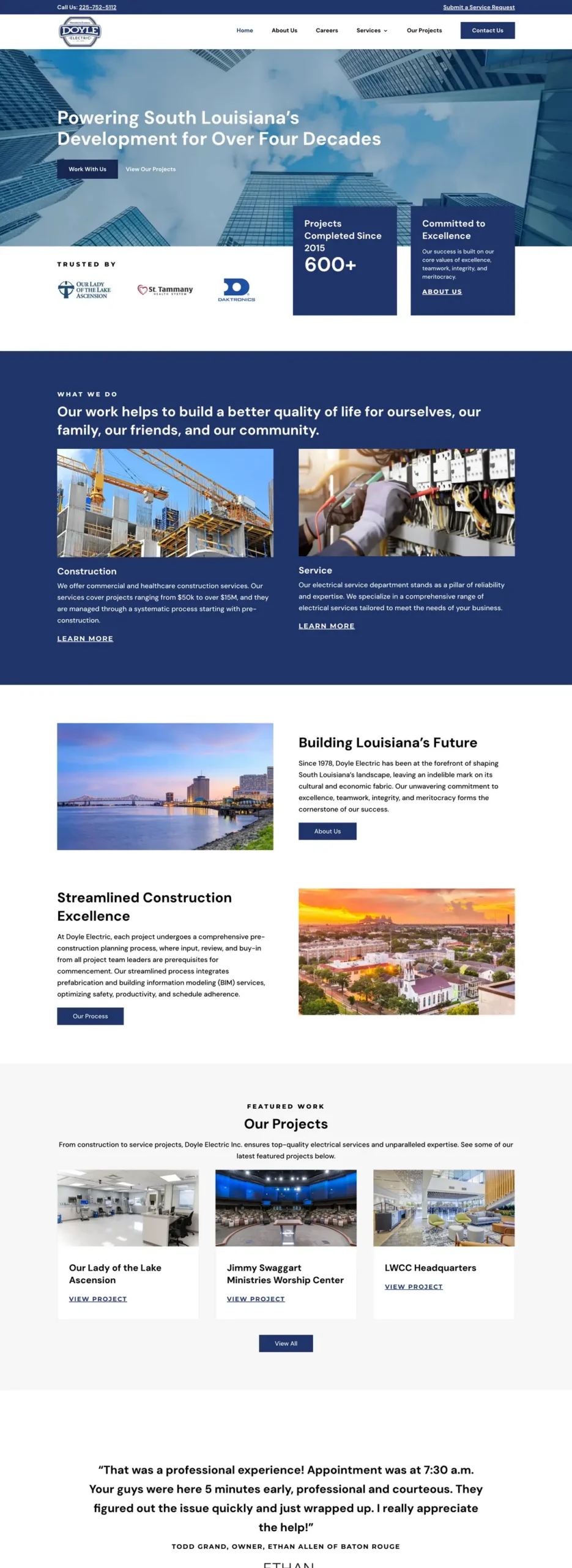 Electrical contractor homepage screenshot