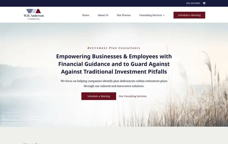 Retirement planning firm website homepage design