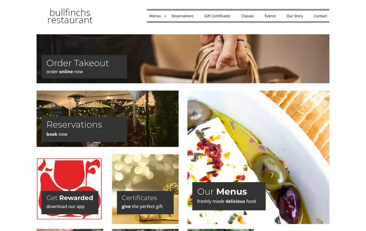 Upscale restaurant website homepage with tiled layout